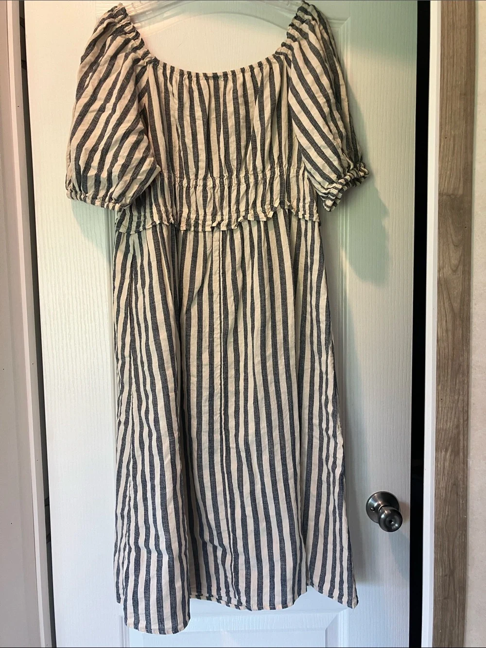 Universal Thread Navy and White Striped Off-Shoulder Midi Dress - Picture 4 of 4